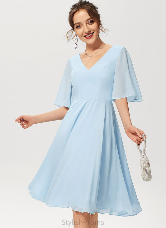 V-neck Dress Knee-Length Chiffon Cocktail A-Line Aliza Cocktail Dresses