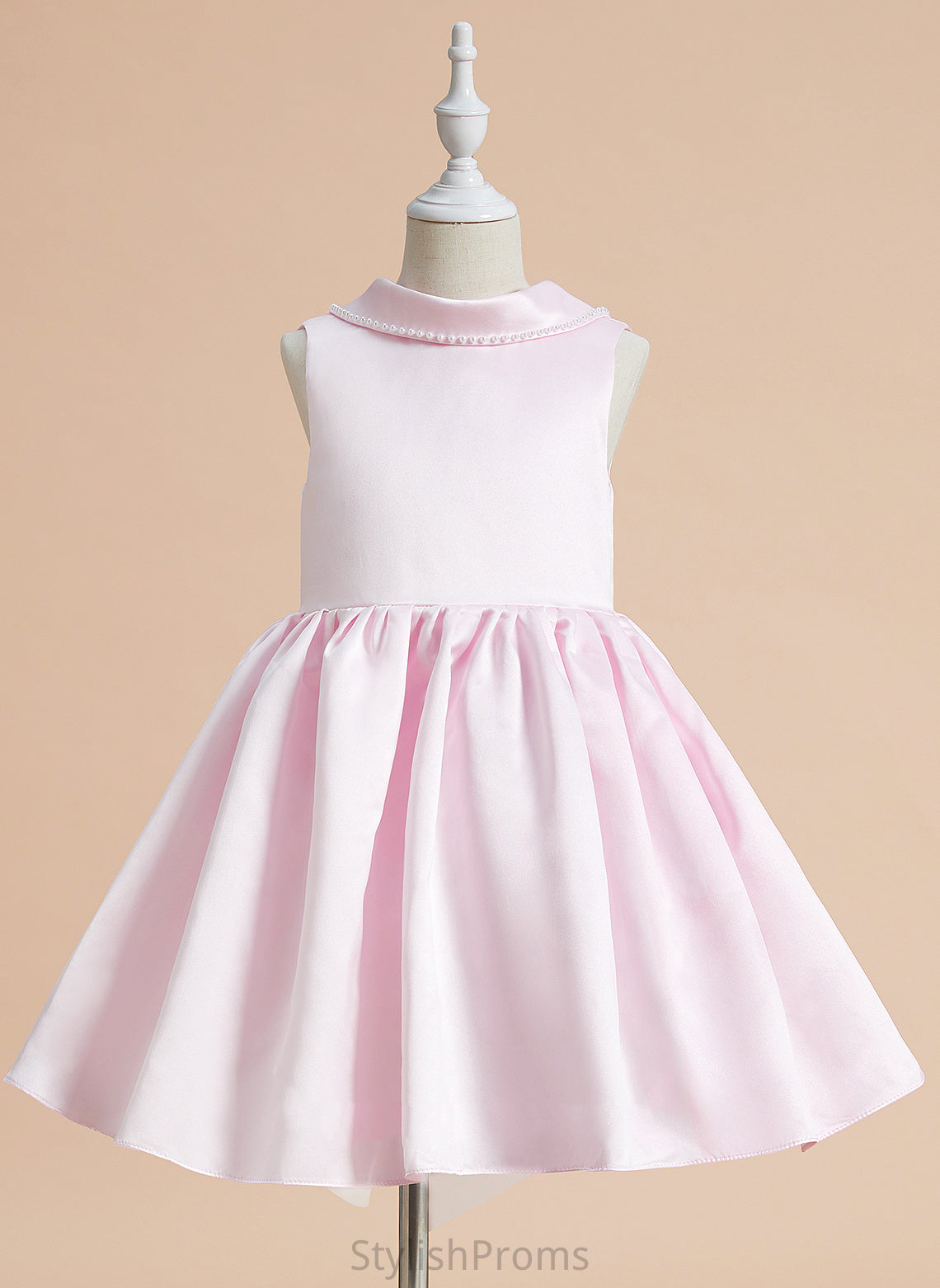 Lilliana With Scoop - Satin Knee-length Sleeveless Girl Neck Flower Dress Beading/Bow(s) Flower Girl Dresses A-Line