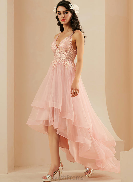 Brynn Asymmetrical Ball-Gown/Princess Prom Dresses V-neck Lace Tulle