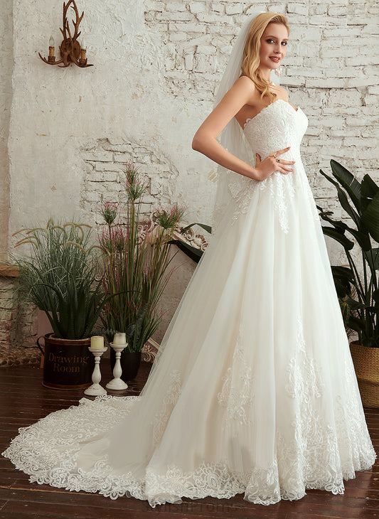 A-Line Court Tulle Train Adriana Wedding Dresses With Lace Wedding Sweetheart Dress