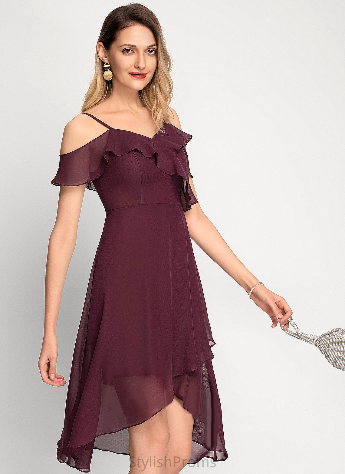 Cocktail Dresses Chiffon Off-the-Shoulder Dress Cocktail Asymmetrical Yamilet A-Line