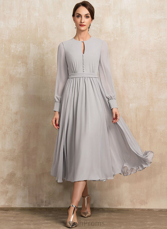 Neck A-Line Aliana Bow(s) Cocktail Dresses Scoop Cocktail With Tea-Length Chiffon Dress