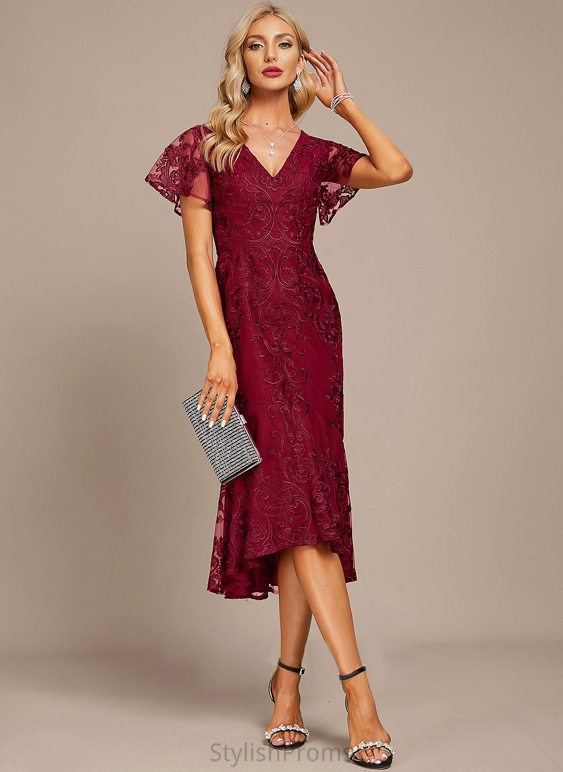 Trumpet/Mermaid Kate Cocktail Dress Asymmetrical Lace Cocktail Dresses V-neck