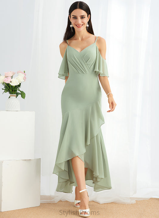 With Linda Ruffle Trumpet/Mermaid Cocktail Chiffon Dress Cocktail Dresses Asymmetrical V-neck