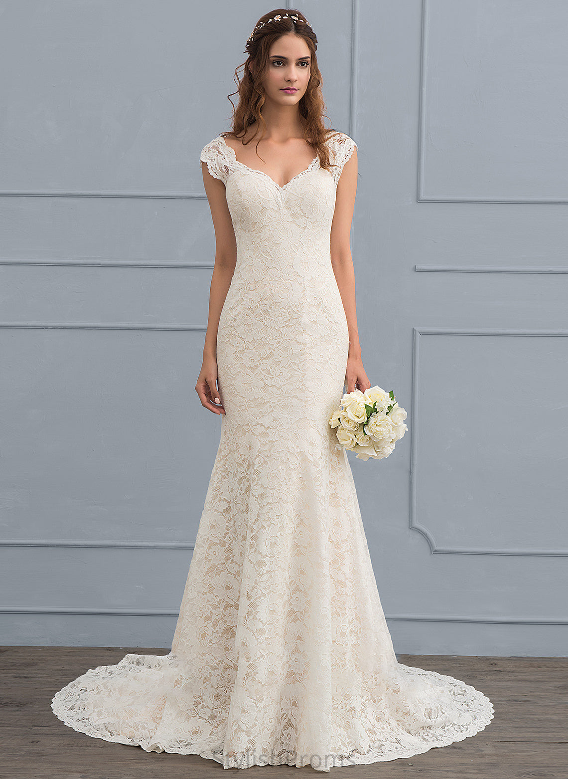 Train Trumpet/Mermaid Wedding Tori Court V-neck Lace Wedding Dresses Dress