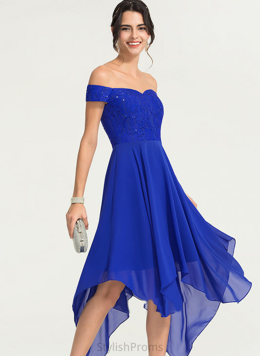 Beading Chiffon Off-the-Shoulder Mylee With Lace A-Line Cocktail Dress Cocktail Dresses Asymmetrical