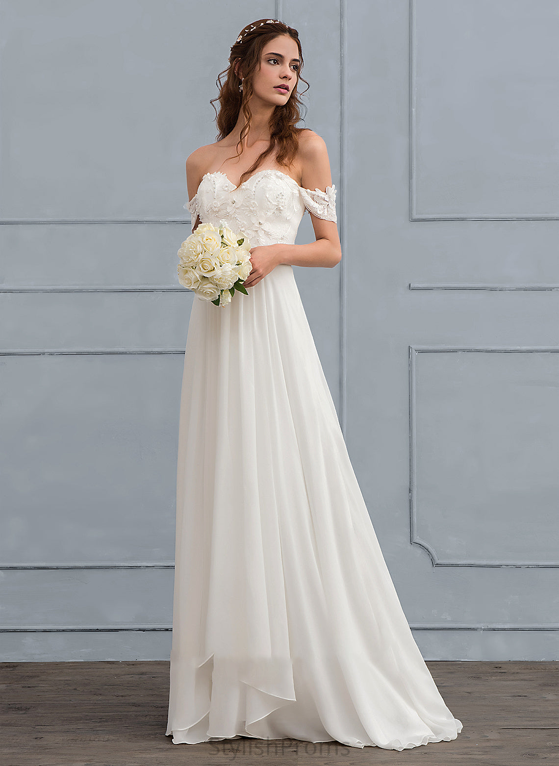 A-Line Train Flower(s) With Chiffon Lace Louisa Dress Beading Wedding Dresses Sweep Wedding