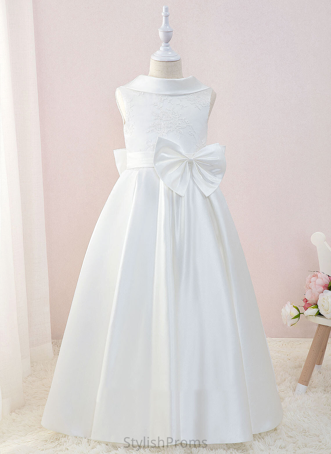 Neck Flower Scoop Shiloh Girl Dress - Flower Girl Dresses Satin/Lace Ball-Gown/Princess With Sleeveless Floor-length Bow(s)