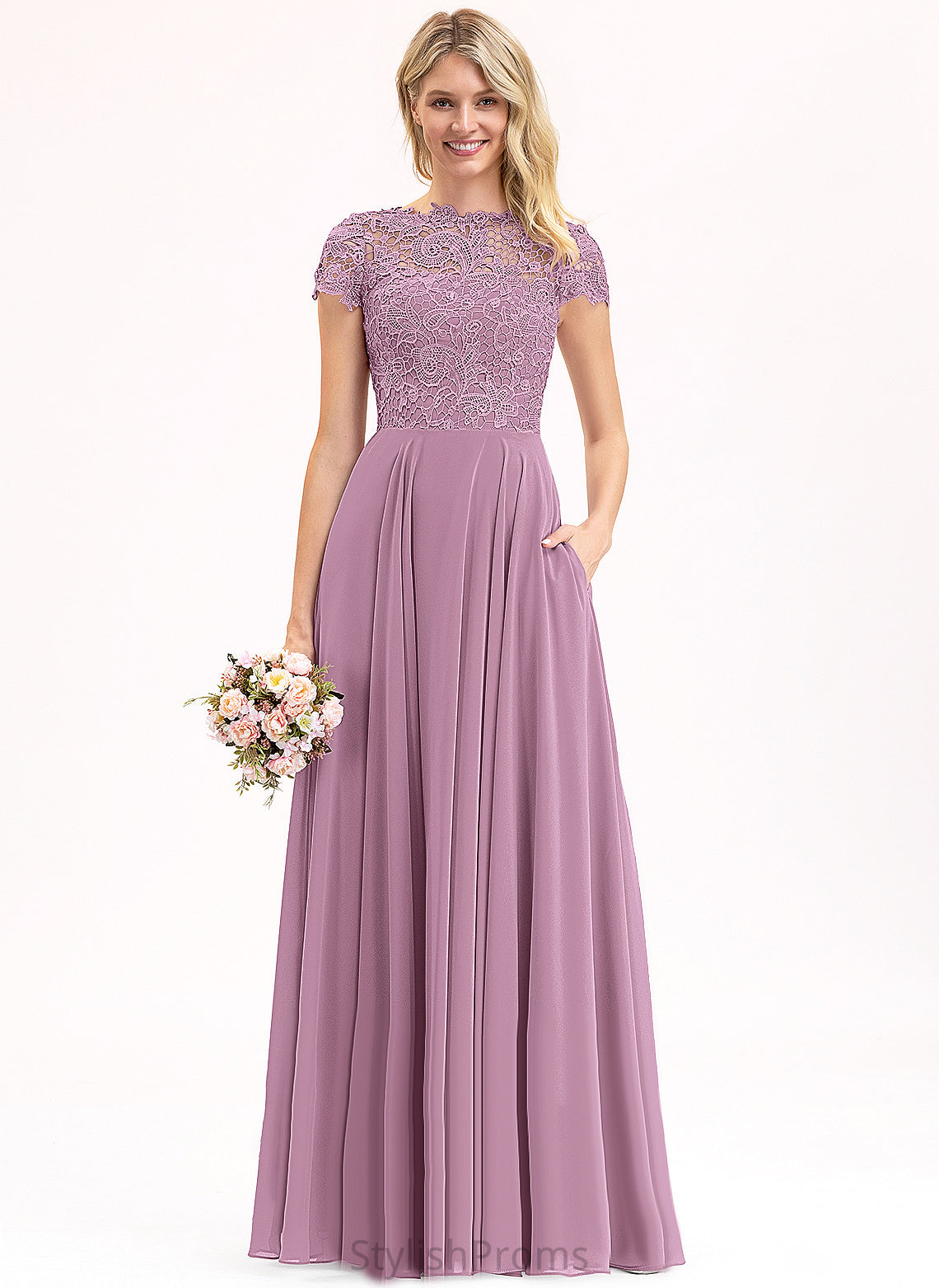 Prom Dresses Floor-Length Scoop A-Line Lace Chiffon Karley