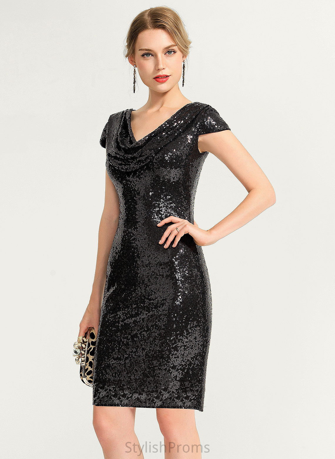 Neck Sequined Cocktail Dresses Arielle Dress Cowl Knee-Length Cocktail Sheath/Column