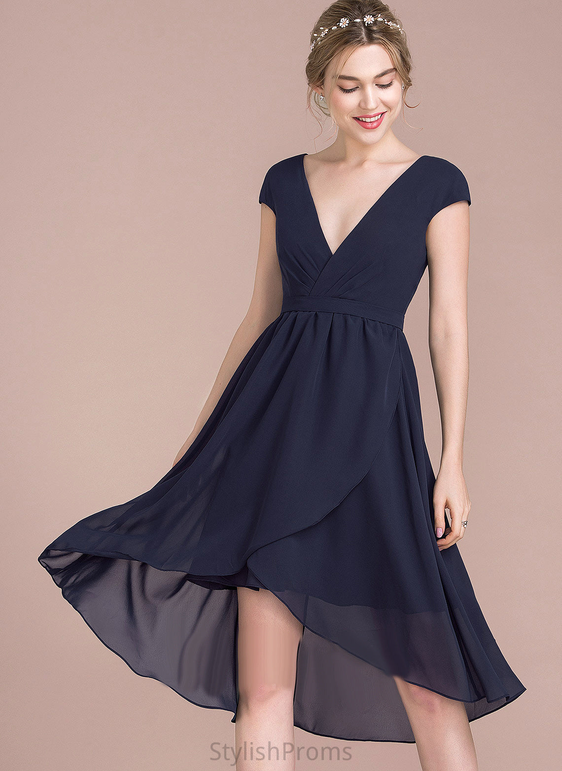 Chiffon Asymmetrical A-Line Cocktail Cocktail Dresses Dress V-neck Violet