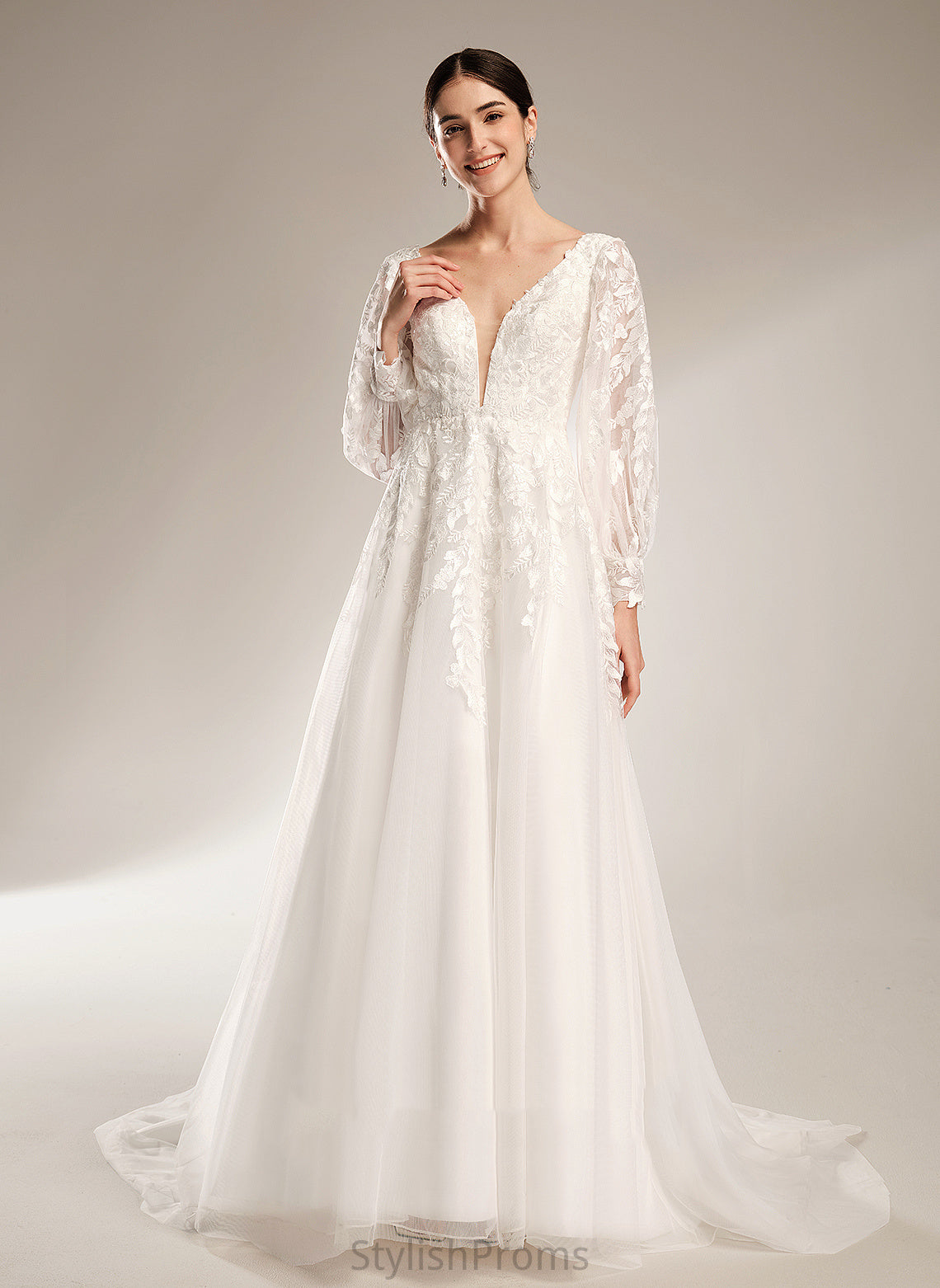 Dress Wedding Dresses Chapel Ball-Gown/Princess Tulle With Thalia Satin Wedding Train V-neck Lace Sequins