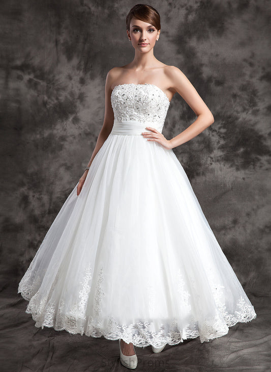 Gillian Strapless Dress Organza Ankle-Length Satin Ball-Gown/Princess Beading Lace Wedding Wedding Dresses With