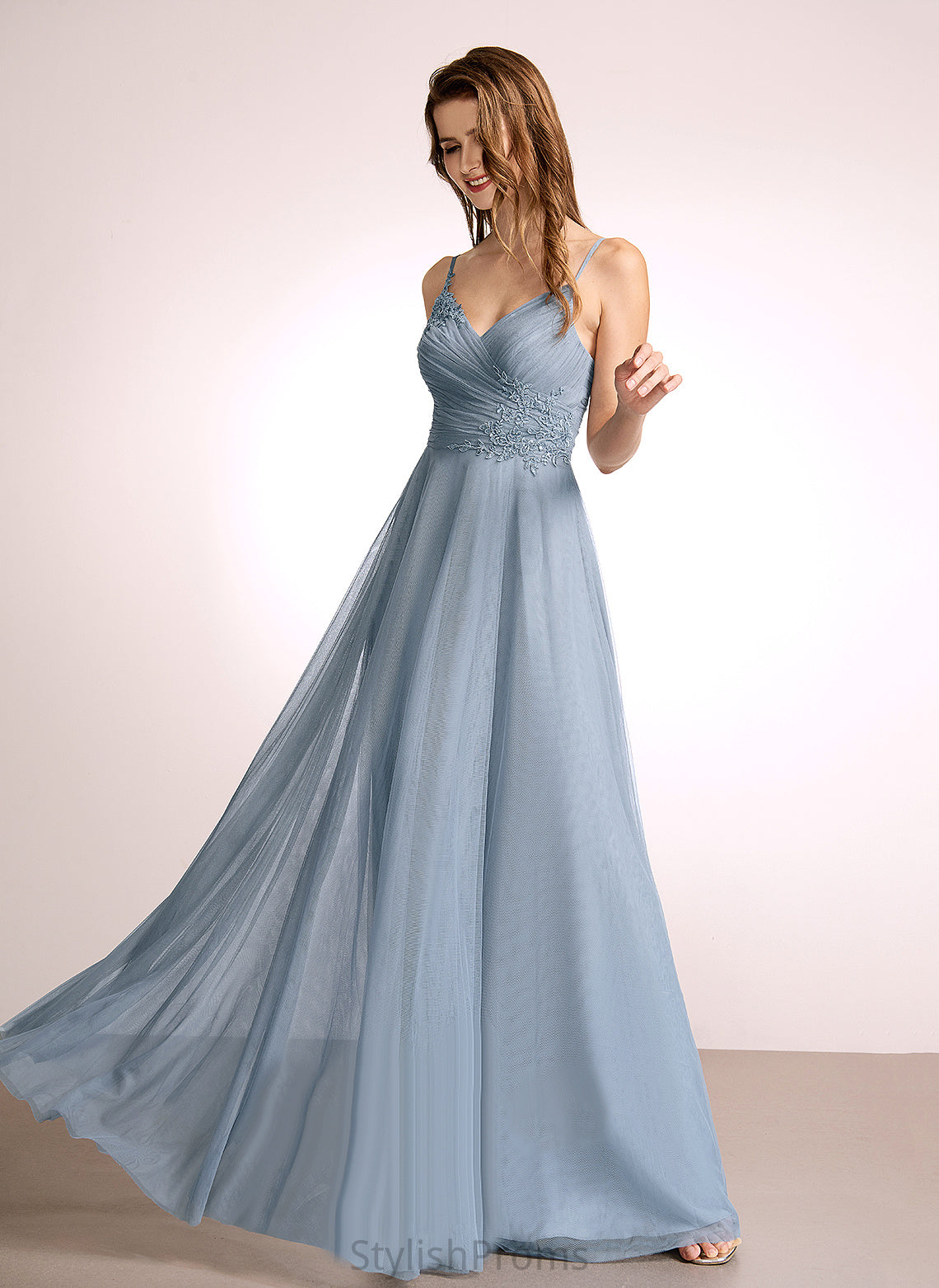 Tulle V-neck Neckline Straps&Sleeves Lace A-Line Silhouette Fabric Floor-Length Length Genesis Floor Length Bridesmaid Dresses