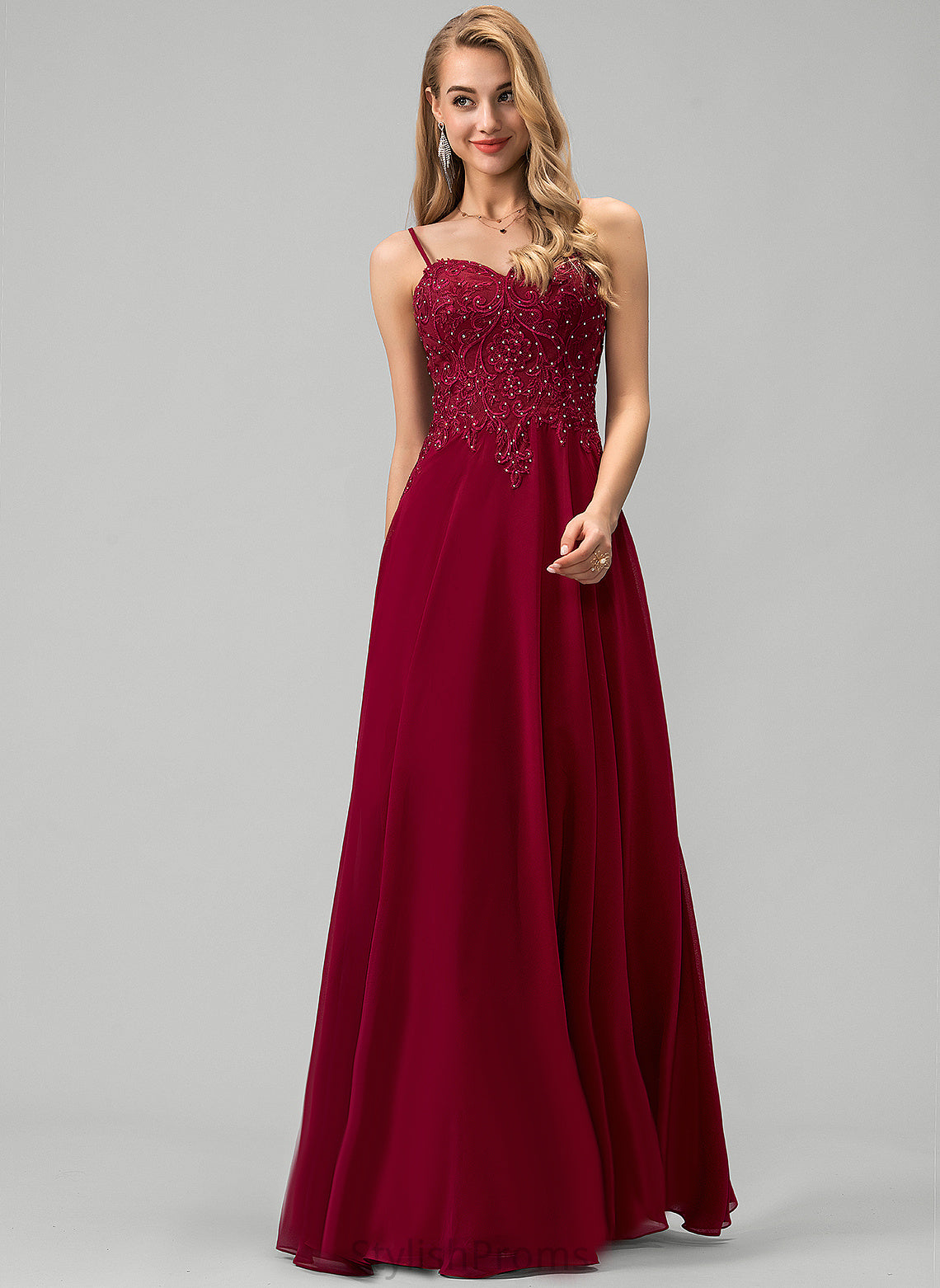 With Floor-Length Chiffon Muriel Lace A-Line Sweetheart Rhinestone Prom Dresses