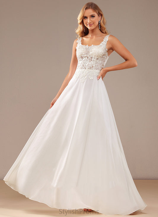 Chiffon Sequins With Neckline Lace Square Wedding Dresses A-Line Dress Floor-Length Lace Wedding Rylie