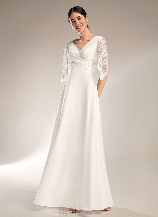 V-neck With Dress Floor-Length Sheath/Column Wedding Dresses Lace Wedding Penelope