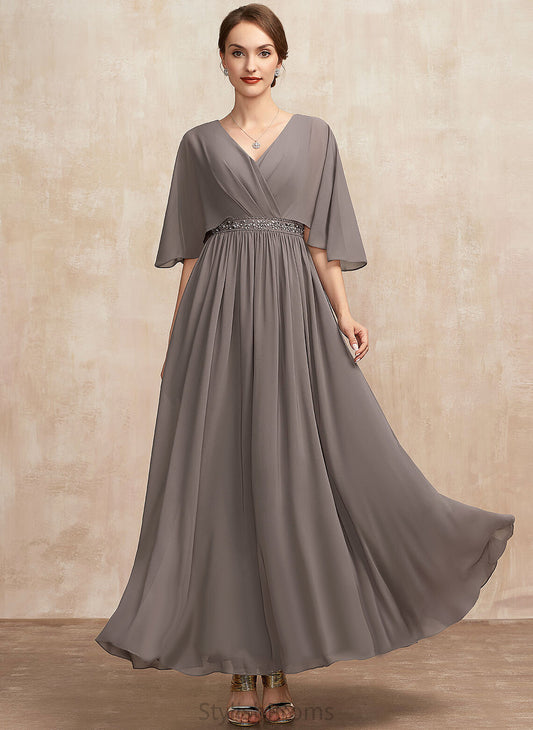 Paulina Ankle-Length Cocktail Dresses V-neck A-Line Cocktail Ruffle Beading Dress Chiffon With