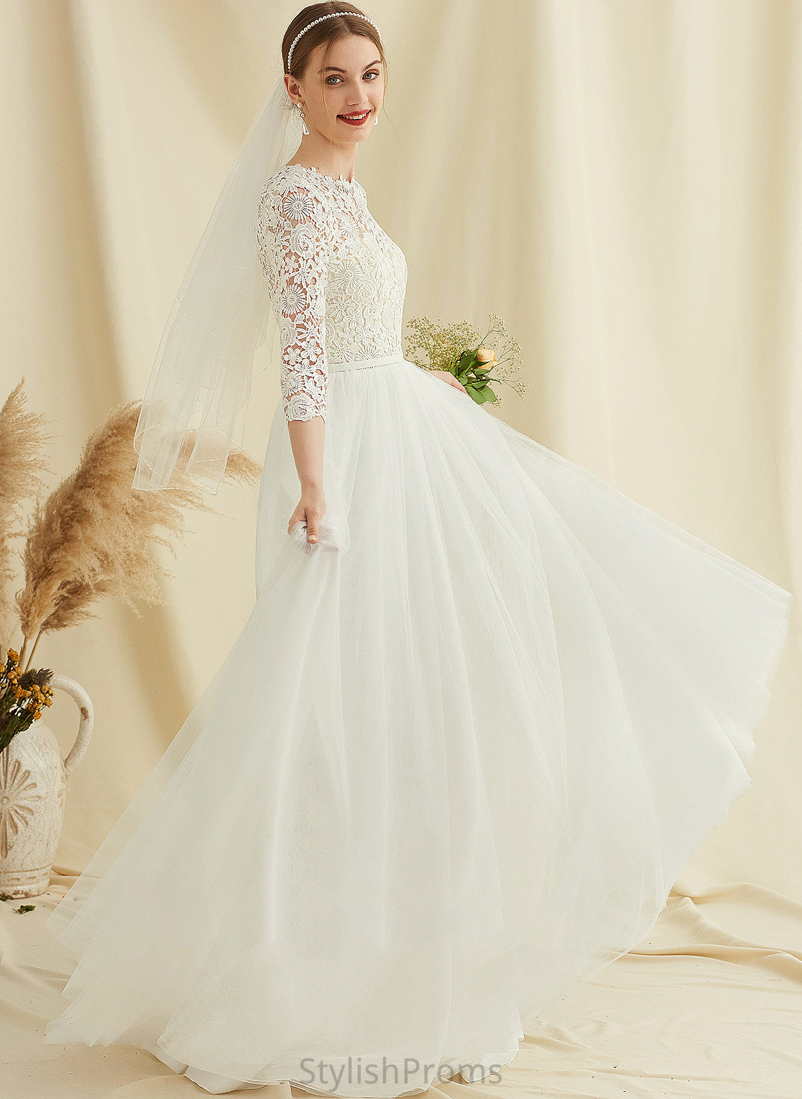 Wedding Dresses Sweep Wedding Lace Crystal Train Tulle Dress A-Line