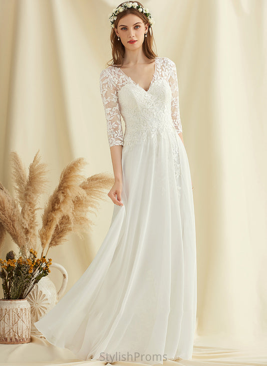 Dress V-neck Wedding Floor-Length Thea Lace A-Line Wedding Dresses Chiffon