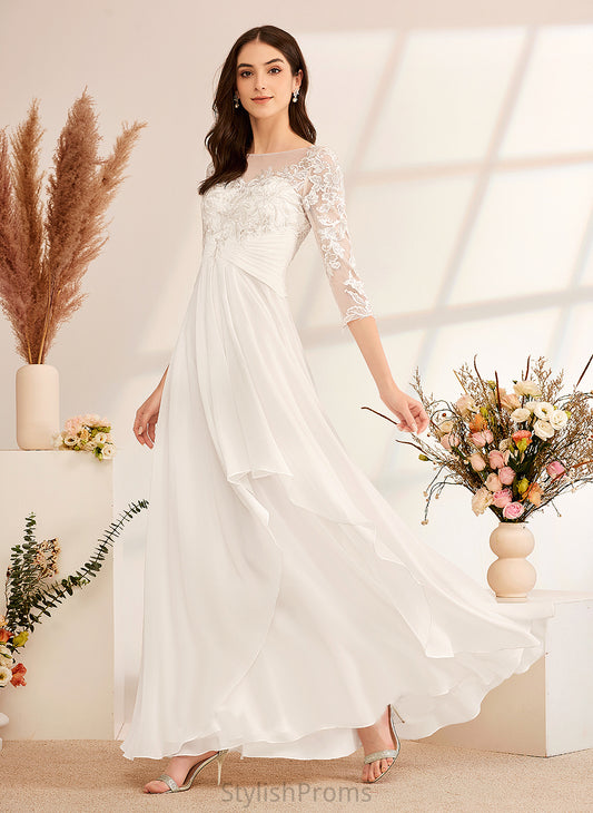 Chiffon Ruffle Wedding Dresses With Illusion Charlie Floor-Length Wedding Dress Beading A-Line Lace