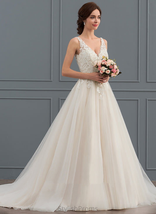 Lace Dress V-neck Train Court Wedding Catherine Tulle Ball-Gown/Princess Wedding Dresses