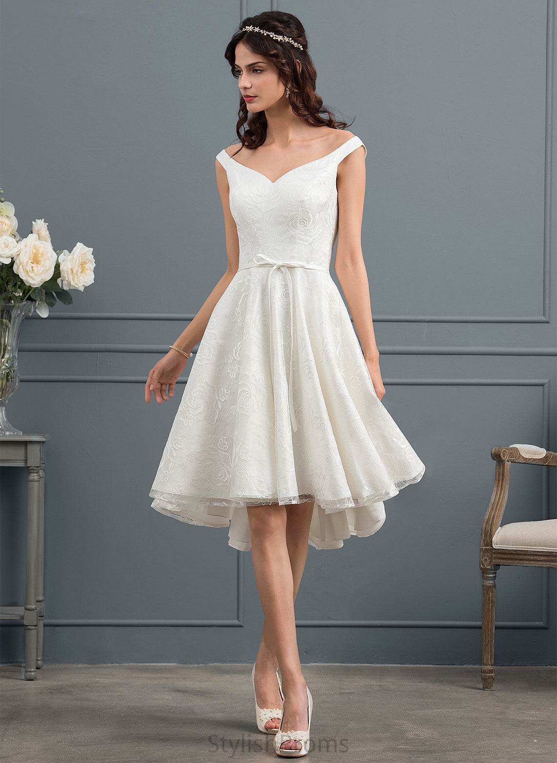 Bow(s) Wedding Dresses Wedding With A-Line Asymmetrical Lace Dress Aleah