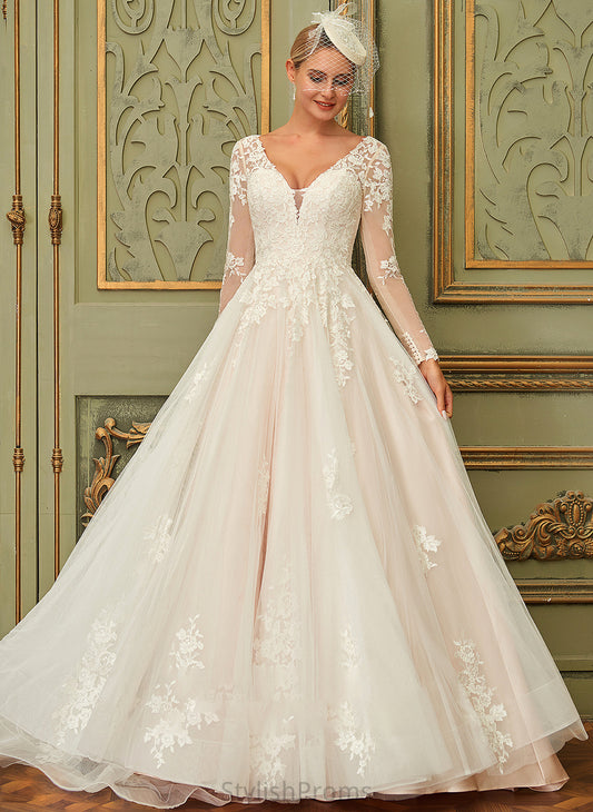 Lace Wedding Dress Wedding Dresses Ball-Gown/Princess V-neck Sweep Tulle Train Mia