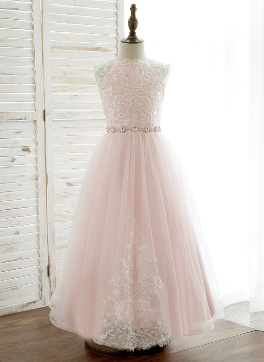 With Dress Flower A-Line/Princess Rhinestone Sleeveless Frederica Flower Girl Dresses Neck Girl Scoop Ankle-length - Tulle/Lace