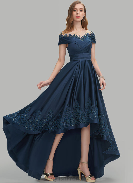 Asymmetrical Catalina Satin Ball-Gown/Princess Prom Dresses With Scoop Sequins Lace