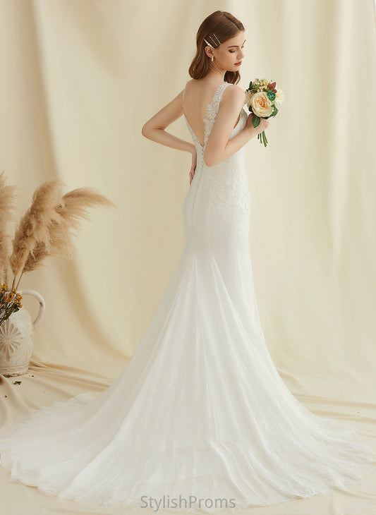 Chiffon Dress Court V-neck Wedding Dresses Lace Jayla Train Trumpet/Mermaid Wedding