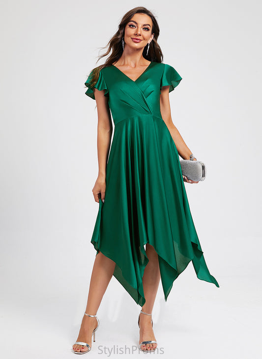 Asymmetrical A-Line Virginia With Polyester Pleated Cocktail Dress V-neck Cocktail Dresses