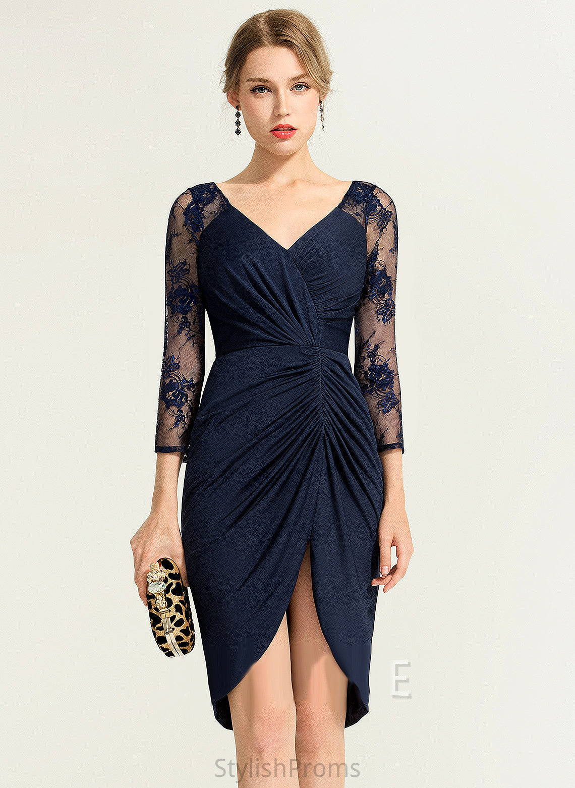 Dress Asymmetrical V-neck Ruffle Sheath/Column Cocktail Dresses Jersey Amelie Lace Cocktail With