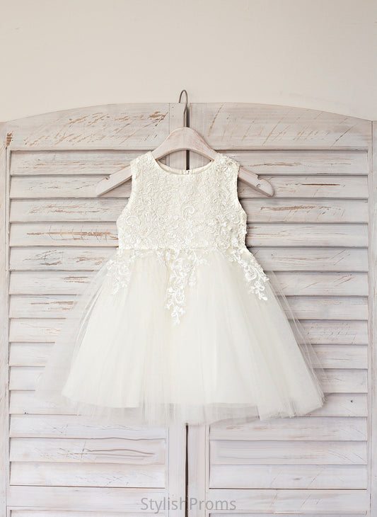 Flower Flower Girl Dresses Mandy - Satin/Tulle Lace Neck Girl Knee-length With A-Line Scoop Dress Sleeveless