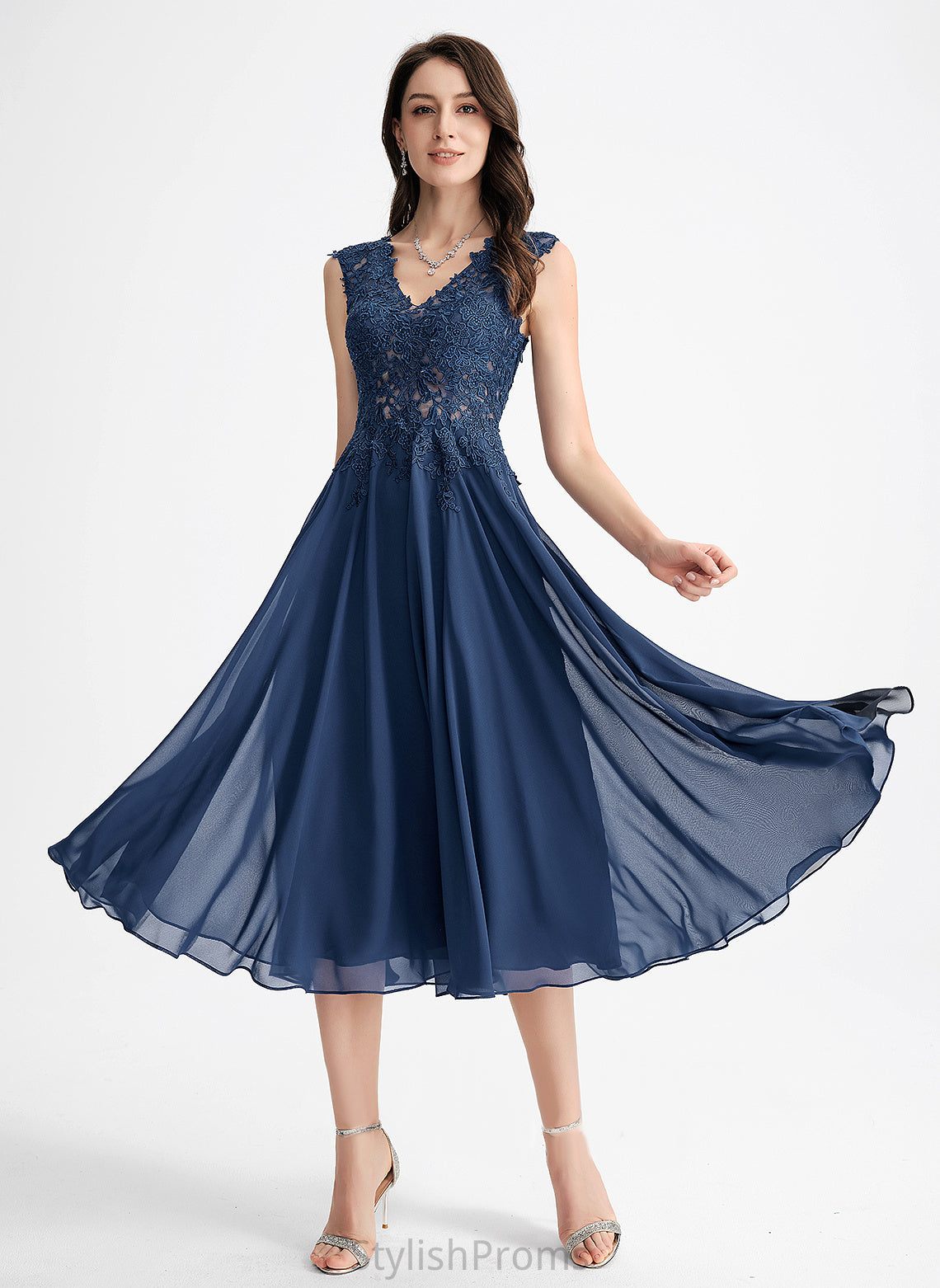 V-neck Cocktail Lace A-Line Isabela Dress Tea-Length Chiffon Cocktail Dresses