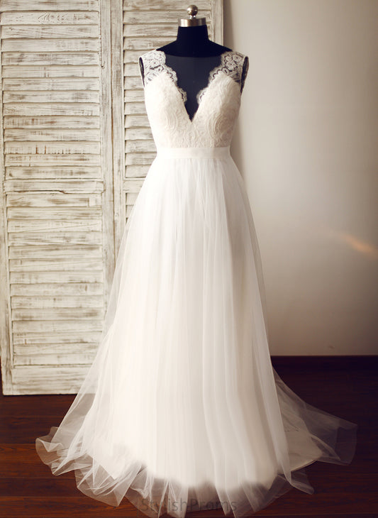 Wedding Wedding Dresses Dress V-neck Tulle Train Sweep Marian Lace A-Line