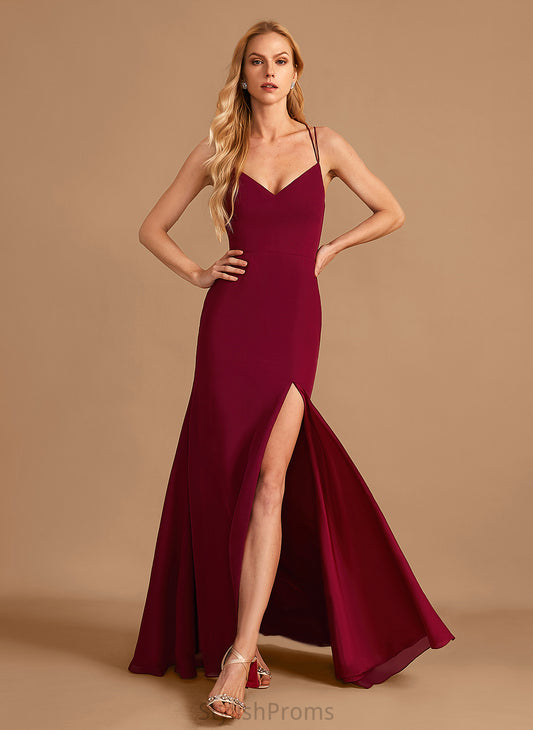 Floor-Length Length Silhouette Trumpet/Mermaid SplitFront Neckline Embellishment Fabric V-neck Nyasia Natural Waist Floor Length Bridesmaid Dresses