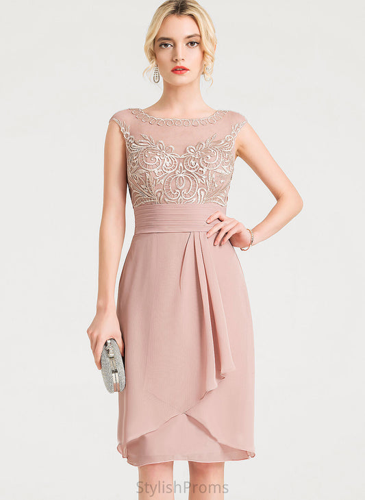 Lace Dress Sheath/Column Chiffon Cocktail Neck Ruffles With Cornelia Scoop Cascading Knee-Length Cocktail Dresses