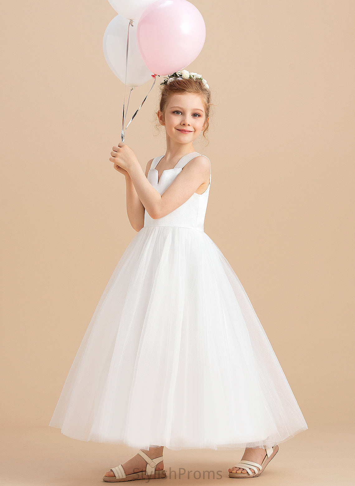 Flower Girl Dresses Miriam Square Ankle-length Gown Flower Satin/Tulle Neckline - Sleeveless Ball Girl Dress