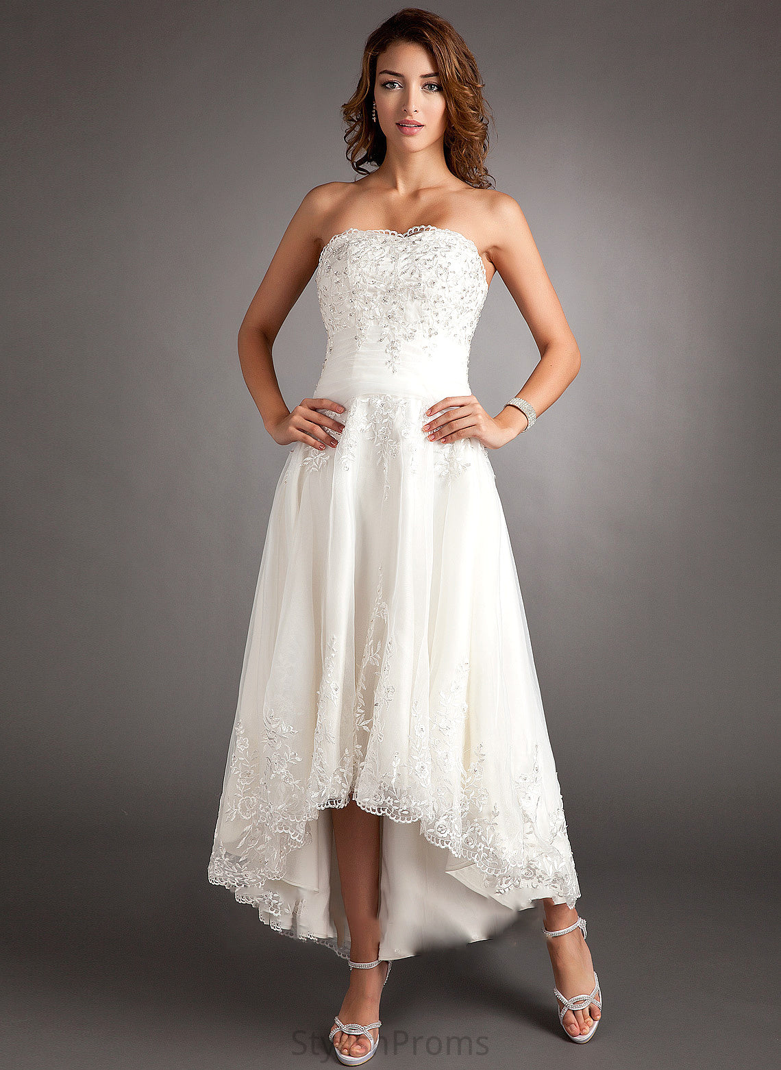 Asymmetrical Wedding Tulle Yasmin Wedding Dresses With Sweetheart Lace Dress Beading A-Line