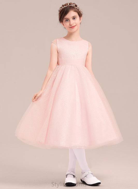 Bow(s) Flower - With A-Line/Princess Allisson Neck Tulle Flower Girl Dresses Girl Sleeveless Tea-length Dress Scoop