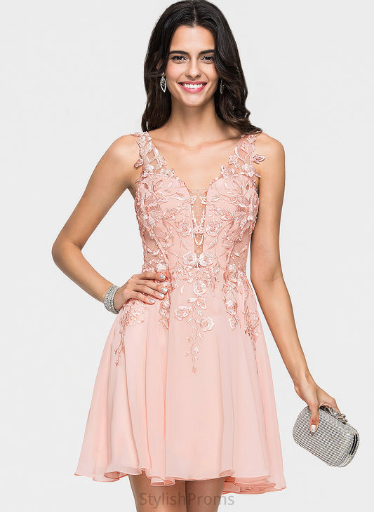 With Short/Mini Beading Chiffon Adalyn V-neck Dress Cocktail Dresses A-Line Lace Cocktail