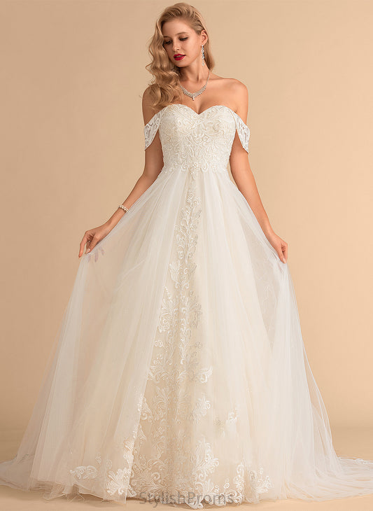 Sequins Wedding Dresses With Tulle Litzy Chapel Ball-Gown/Princess Train Lace Wedding Dress