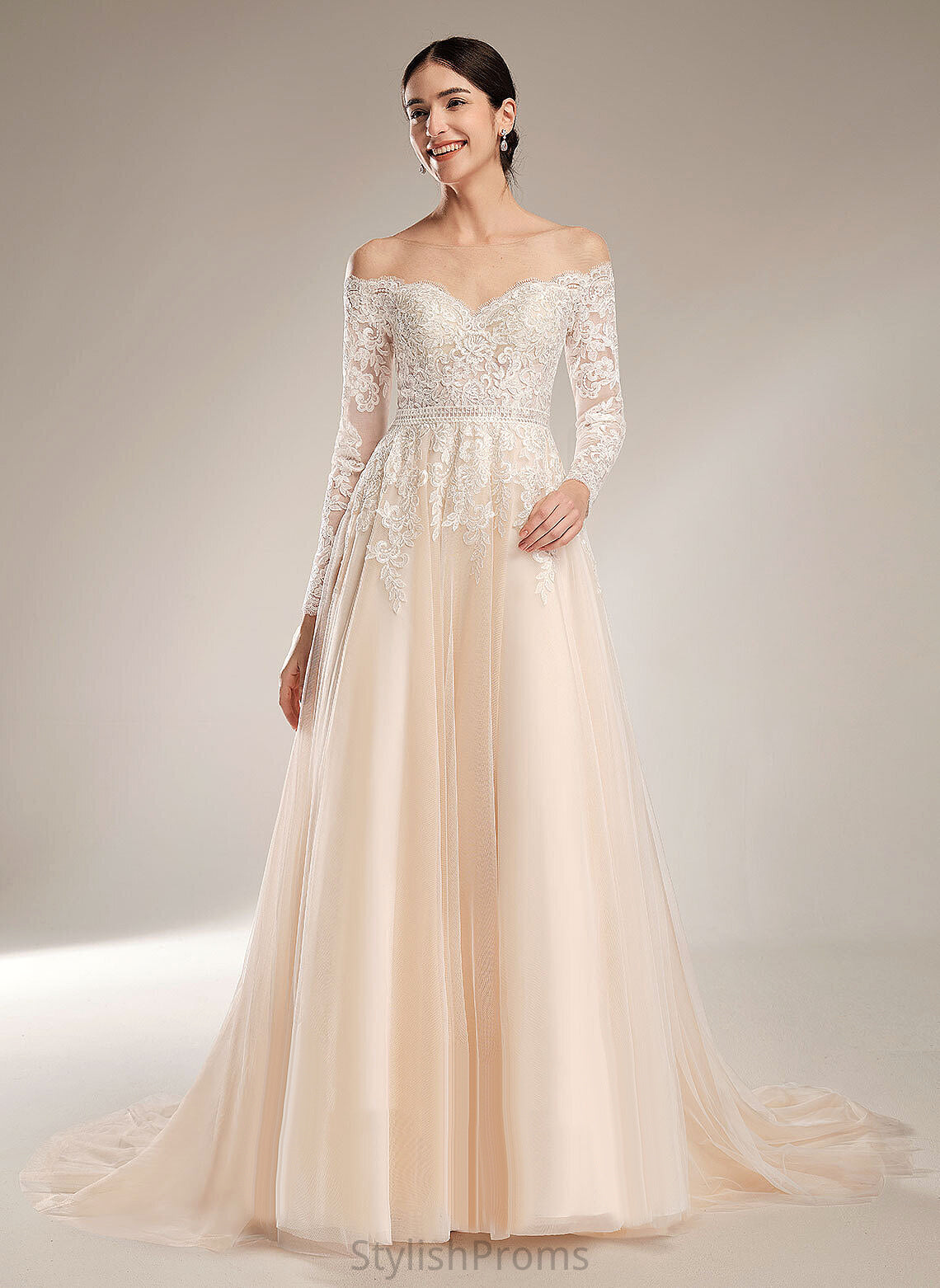 Illusion Jocelyn Train Ball-Gown/Princess Wedding Sequins With Chapel Lace Dress Tulle Wedding Dresses