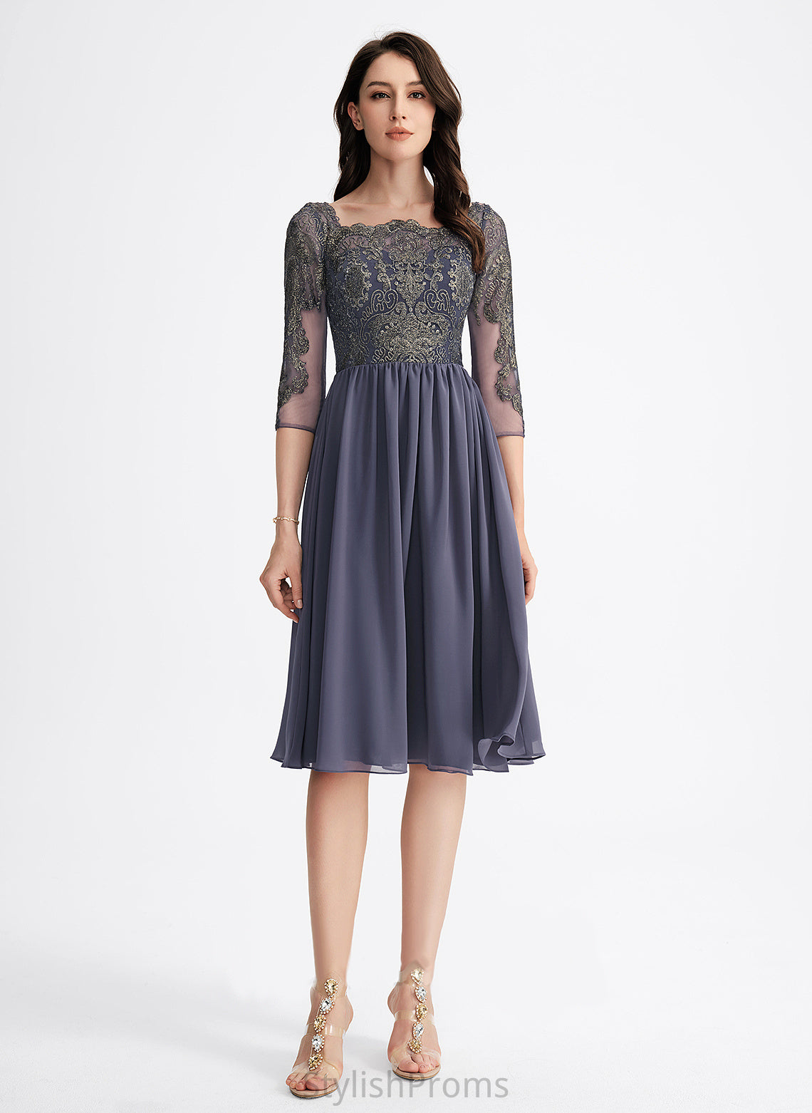 Cocktail Chiffon With Neckline Square Glenda Lace A-Line Cocktail Dresses Knee-Length Lace Dress