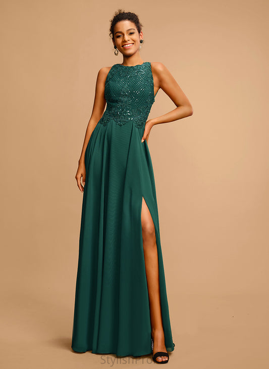 Chiffon Floor-Length With Scoop Lace Sequins Hope Prom Dresses A-Line