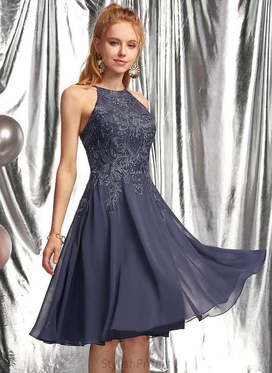 Scoop Lace Knee-Length A-Line With Prom Dresses Chiffon Appliques Macie