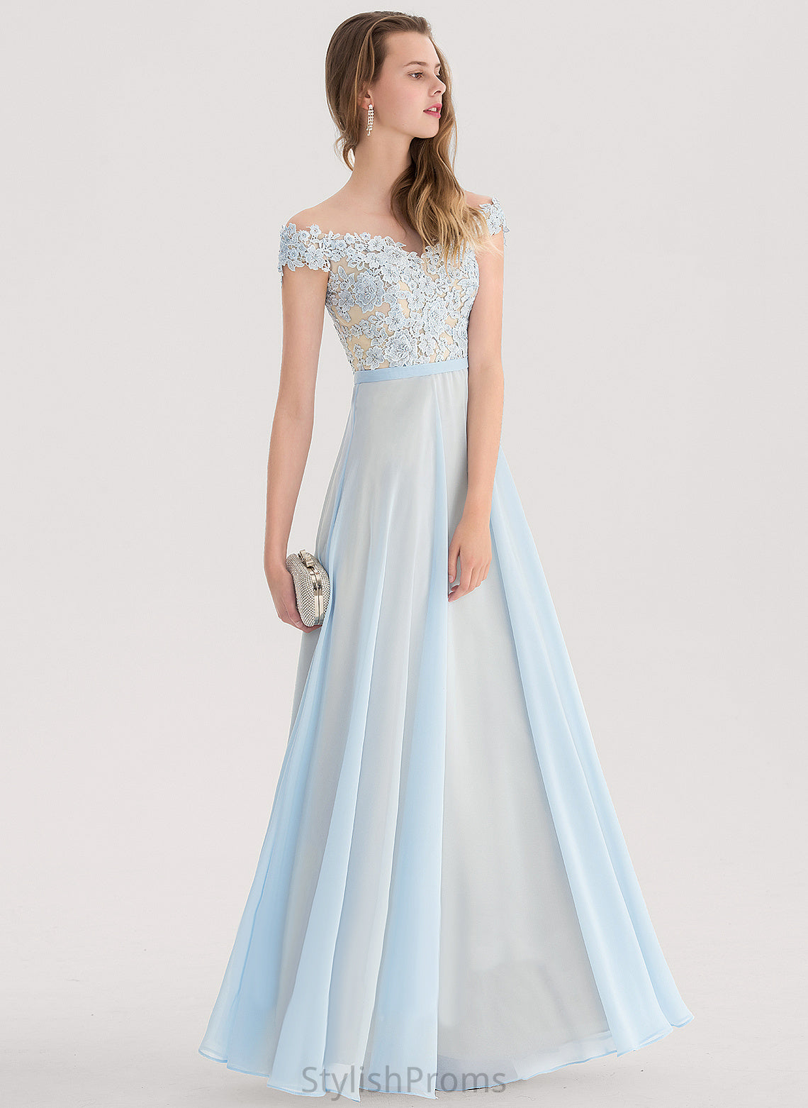 A-Line Beading Lace Chiffon Floor-Length With Off-the-Shoulder Sequins Prom Dresses Maritza