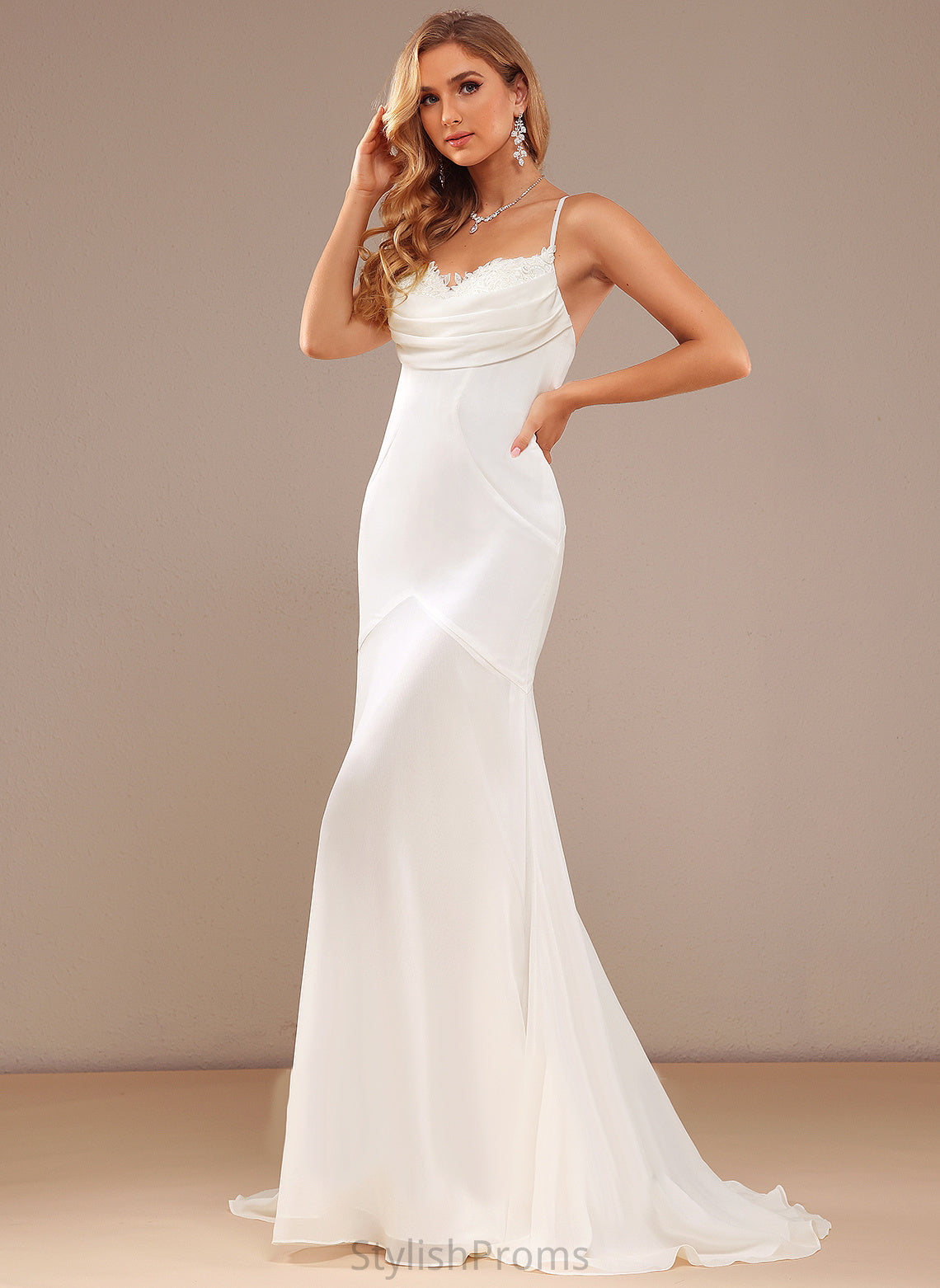 Aliyah Wedding Dresses Sweep V-neck Wedding Train Dress Lace Chiffon Trumpet/Mermaid