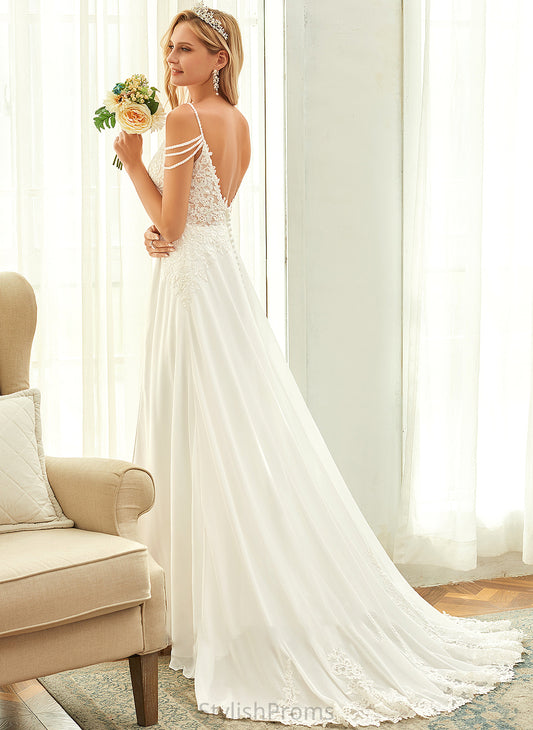 Sequins With Wedding Beading Wedding Dresses Ali Sweep A-Line V-neck Train Dress Chiffon Lace